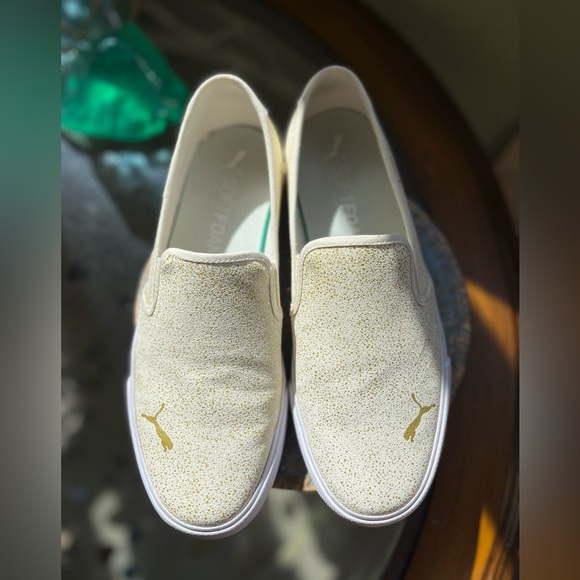 ⚜️PUMA⚜️- Gold/Cream Speckled Slip-on Sneakers-size-8.5 - Picture 3 of 8